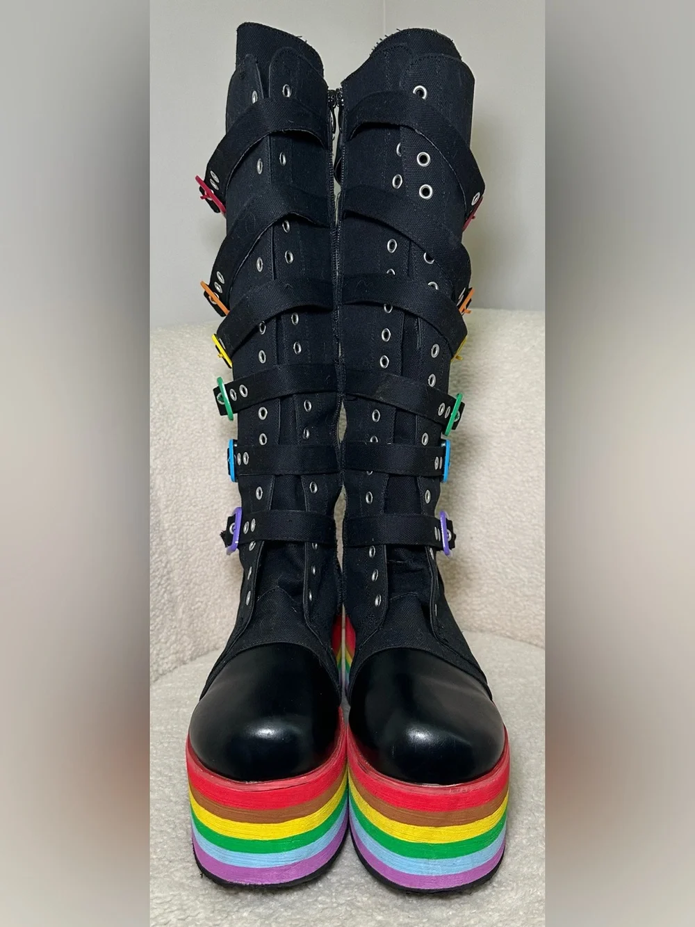 Rainbow Platform Goth Rave Boots Knee High Black Gay Pride‎ Bratz Y2K Cosplay 9
